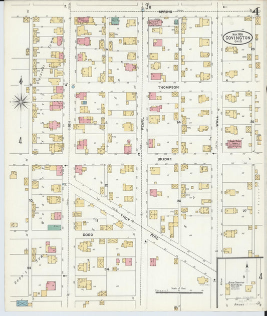 Sanborn Fire Insurance Map from Covington, Miami County, Ohio (1905), Sheet #0004 - Historic Sanborn Fire Insurance Map Print, vintage old map wall art, antique decor, genealogy gift, Ohio Ohio map