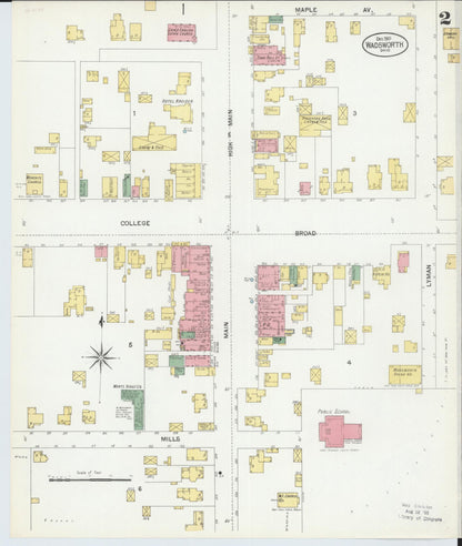 Sanborn Fire Insurance Map from Wadsworth, Medina County, Ohio (1901), Sheet #0002 - Historic Sanborn Fire Insurance Map Print, vintage old map wall art, antique decor, genealogy gift, Ohio Ohio map