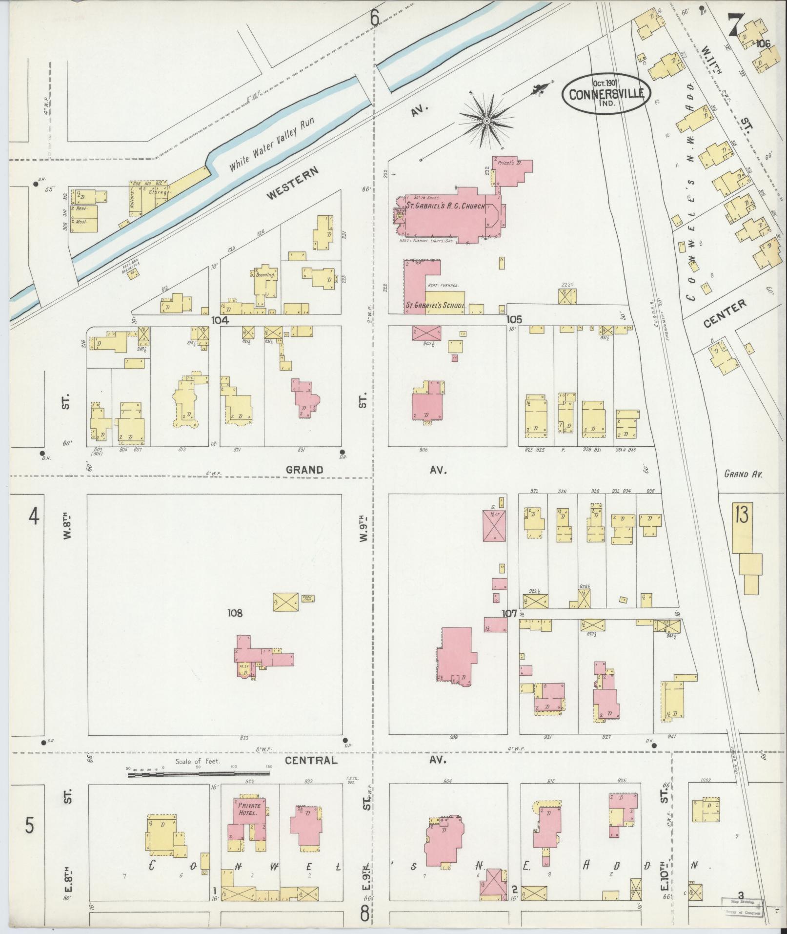 Sanborn Fire Insurance Map from Connersville, Fayette County, Indiana (1901), Sheet #0007 - Complete Map Set gallery image, historic Sanborn map, vintage wall art, Indiana Indiana
