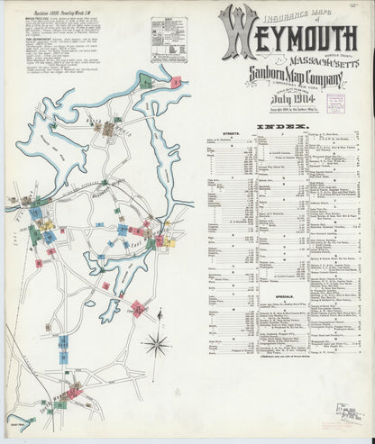 Sanborn Fire Insurance Map from Weymouth, Norfolk County, Massachusetts (1904), Sheet #0001 - Historic Sanborn Fire Insurance Map Print, vintage old map wall art, antique decor, genealogy gift, Massachusetts Massachusetts map