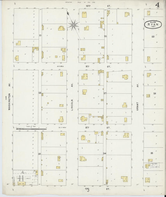 Sanborn Fire Insurance Map from Ryan, Jefferson County, Oklahoma (1896), Sheet #0004 - Historic Sanborn Fire Insurance Map Print, vintage old map wall art, antique decor, genealogy gift, Oklahoma Oklahoma map