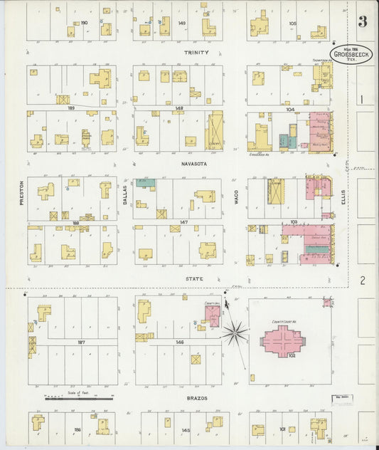 Sanborn Fire Insurance Map from Groesbeck, Limestone County, Texas (1906), Sheet #0003 - Historic Sanborn Fire Insurance Map Print, vintage old map wall art, antique decor, genealogy gift, Texas Texas map