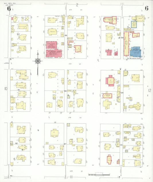 Sanborn Fire Insurance Map from Bay City, Matagorda County, Texas (1942), Sheet #0006 - Historic Sanborn Fire Insurance Map Print, vintage old map wall art, antique decor, genealogy gift, Texas Texas map