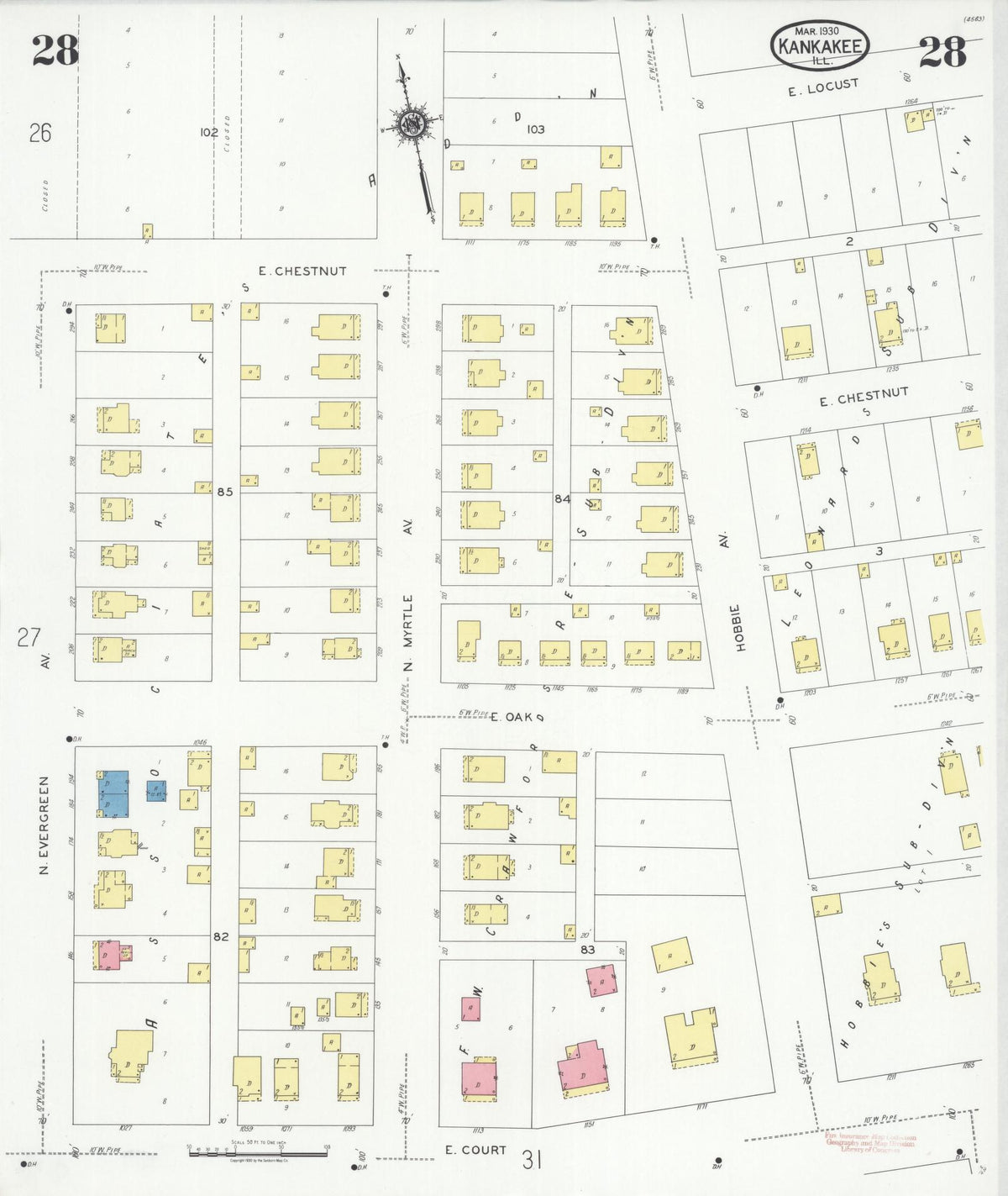Sanborn Fire Insurance Map from Kankakee, Kankakee County, Illinois (1930), Sheet #0028 - Complete Map Set gallery image, historic Sanborn map, vintage wall art, Illinois Illinois
