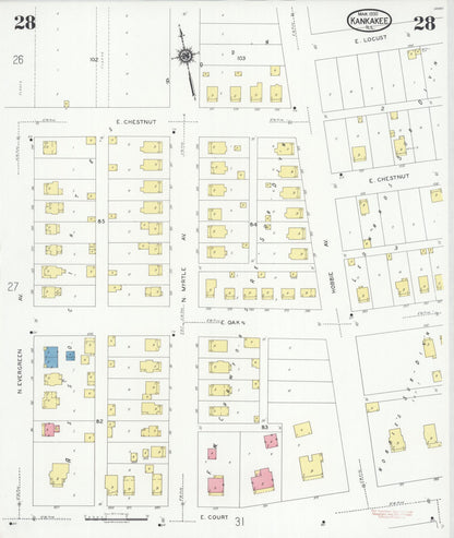 Sanborn Fire Insurance Map from Kankakee, Kankakee County, Illinois (1930), Sheet #0028 - Complete Map Set gallery image, historic Sanborn map, vintage wall art, Illinois Illinois