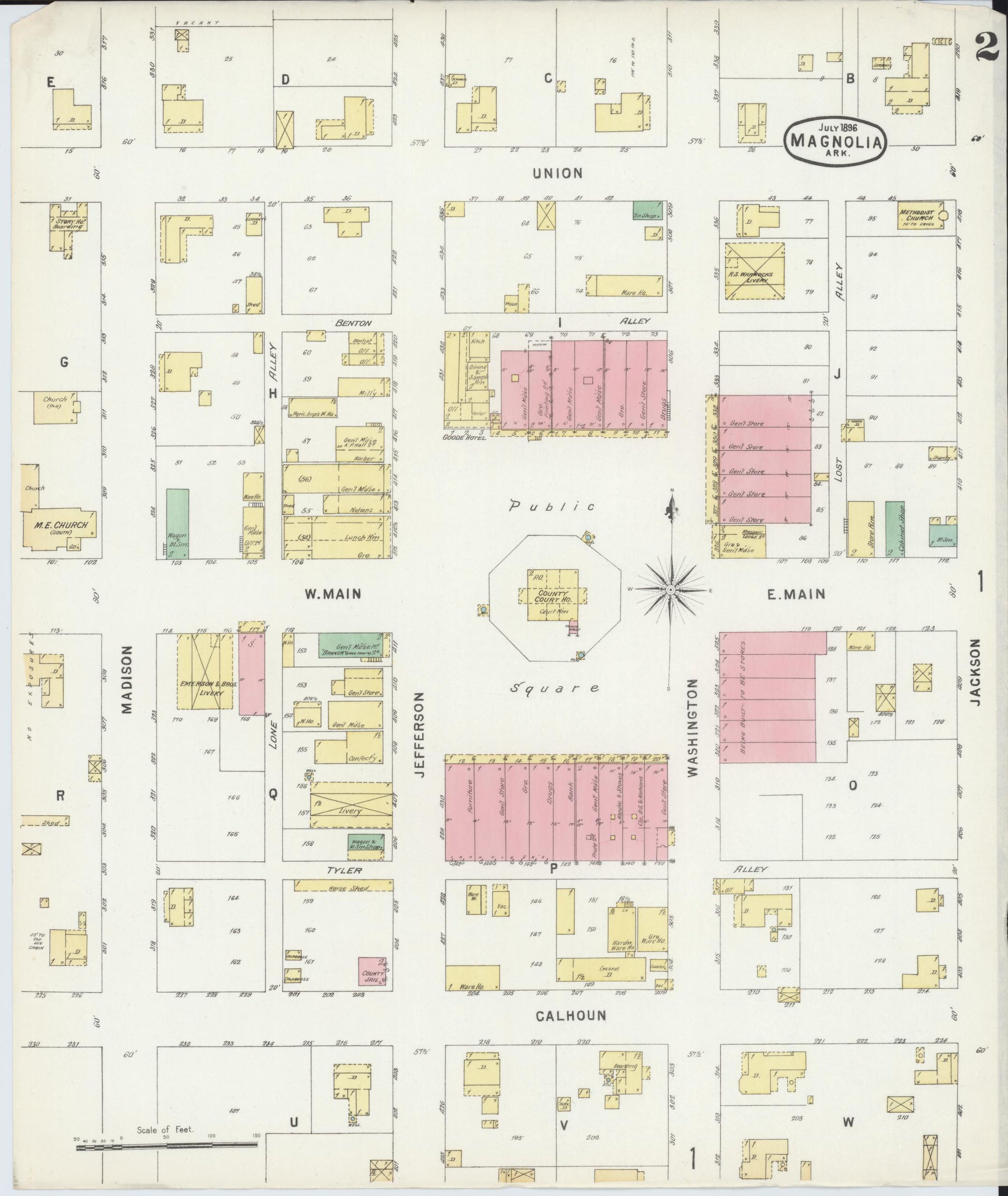 Sanborn Fire Insurance Map from Magnolia, Columbia County, Arkansas (1896), Sheet #0002 - Historic Sanborn Fire Insurance Map Print, vintage old map wall art, antique decor, genealogy gift, Arkansas Arkansas map