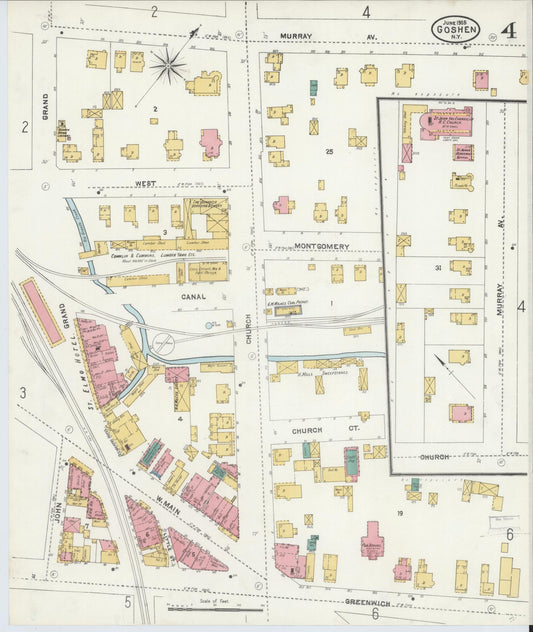 Sanborn Fire Insurance Map from Goshen, Orange County, New York (1905), Sheet #0004 - Historic Sanborn Fire Insurance Map Print, vintage old map wall art, antique decor, genealogy gift, New York New York map