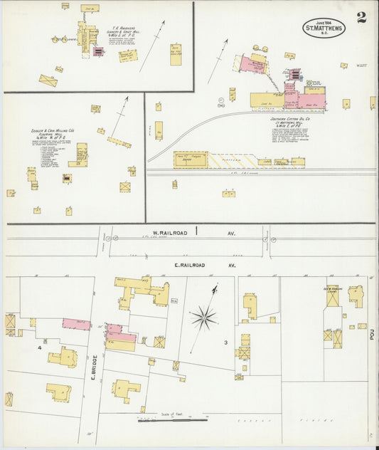 Sanborn Fire Insurance Map from Saint Matthews, Calhoun County, South Carolina (1904), Sheet #0002 - Historic Sanborn Fire Insurance Map Print, vintage old map wall art, antique decor, genealogy gift, South Carolina South Carolina map