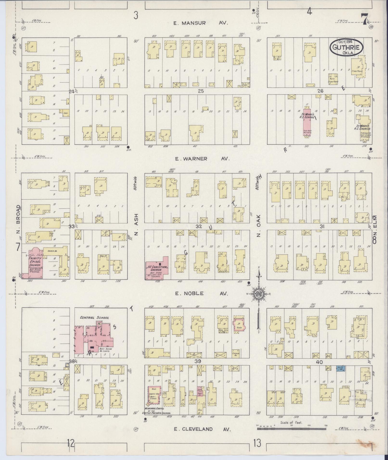 Sanborn Fire Insurance Map from Guthrie, Logan County, Oklahoma (1914), Sheet #0007 - Complete Map Set gallery image, historic Sanborn map, vintage wall art, Oklahoma Oklahoma