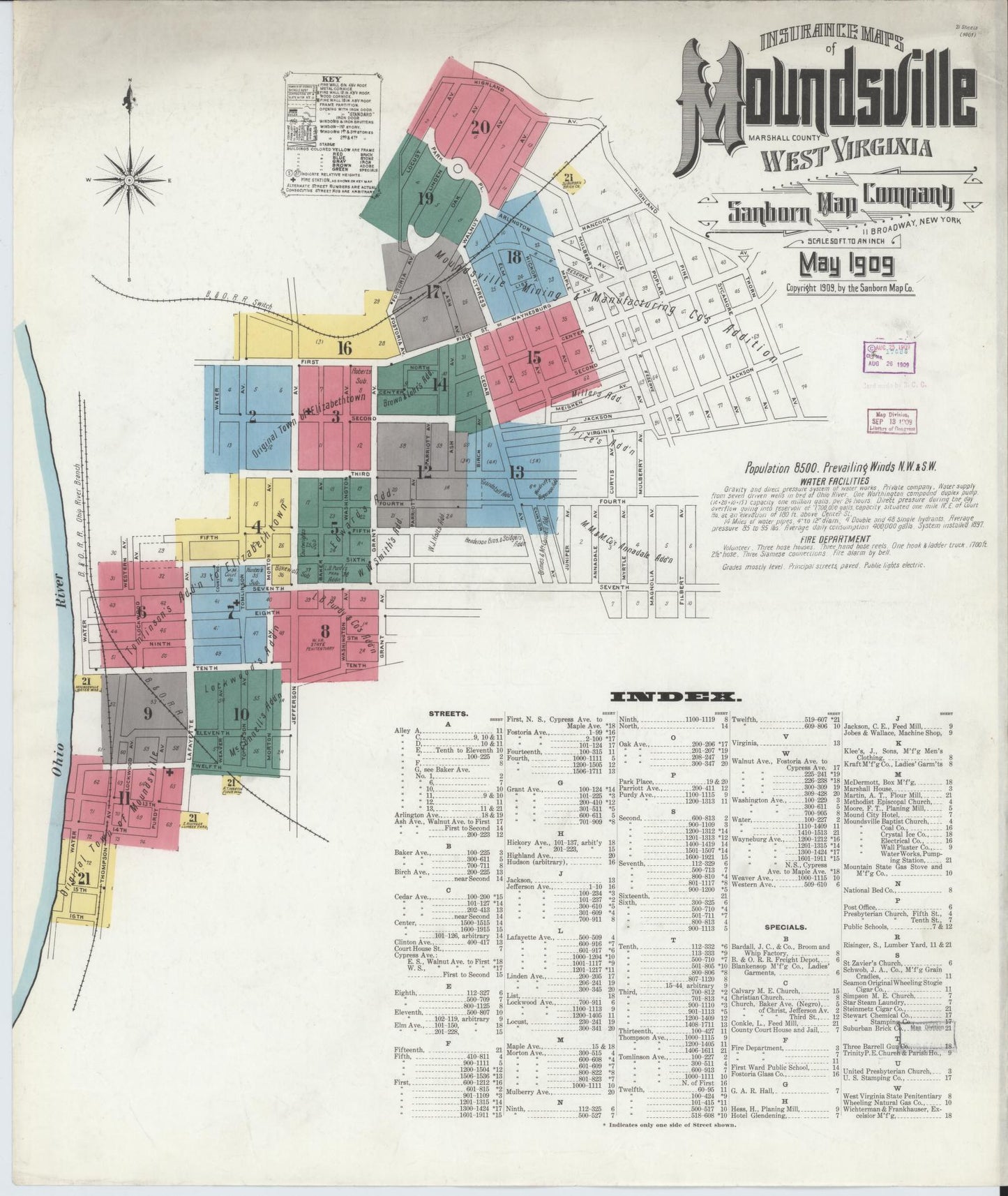 Sanborn Fire Insurance Map from Moundsville, Marshall County, West Virginia. (1909) – Historic Sanborn Fire Insurance Map Print