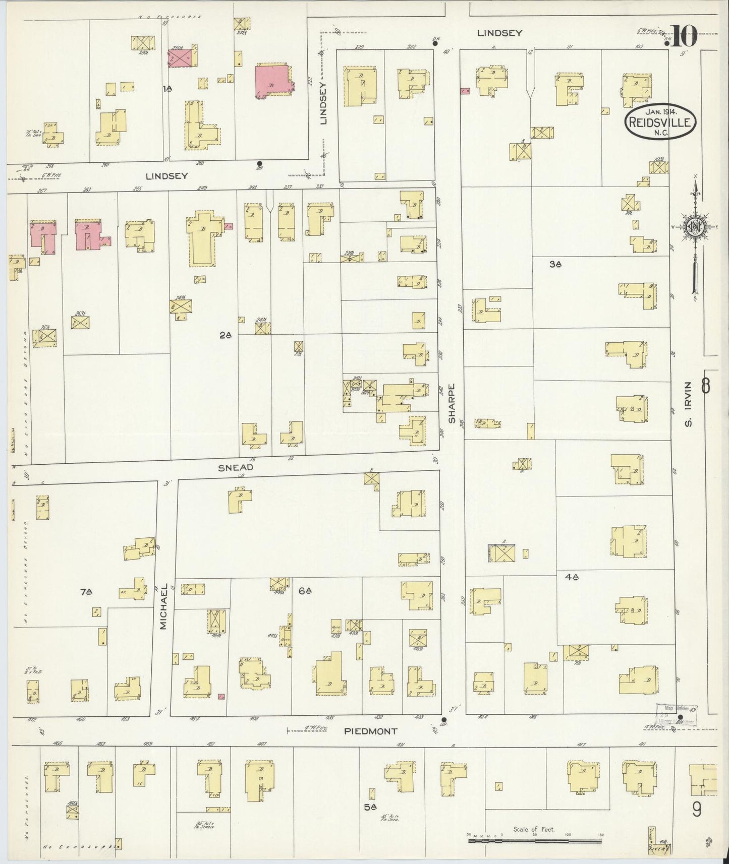 Sanborn Fire Insurance Map from Reidsville, Rockingham County, North Carolina (1914), Sheet #0010 - Historic Sanborn Fire Insurance Map Print, vintage old map wall art, antique decor, genealogy gift, North Carolina North Carolina map