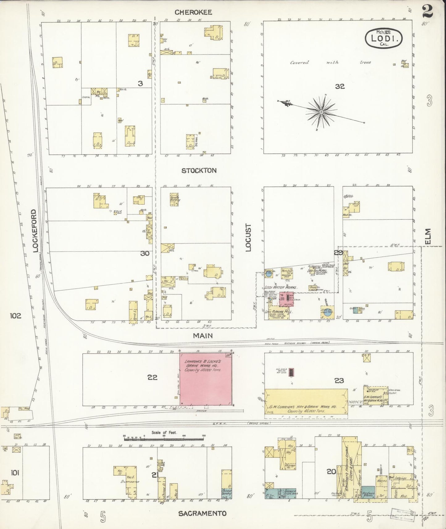 Sanborn Fire Insurance Map from Lodi, San Joaquin County, California (1895), Sheet #0002 - Historic Sanborn Fire Insurance Map Print, vintage old map wall art, antique decor, genealogy gift, California California map