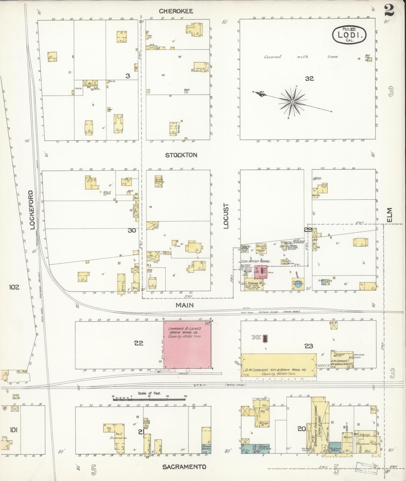 Sanborn Fire Insurance Map from Lodi, San Joaquin County, California (1895), Sheet #0002 - Historic Sanborn Fire Insurance Map Print, vintage old map wall art, antique decor, genealogy gift, California California map