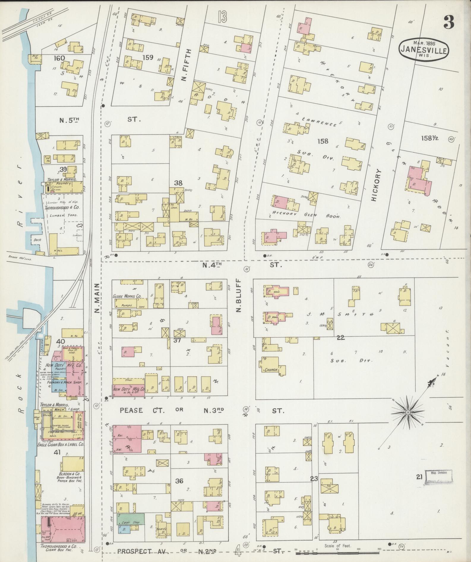 Sanborn Fire Insurance Map from Janesville, Rock County, Wisconsin (1895), Sheet #0003 - Historic Sanborn Fire Insurance Map Print, vintage old map wall art, antique decor, genealogy gift, Wisconsin Wisconsin map