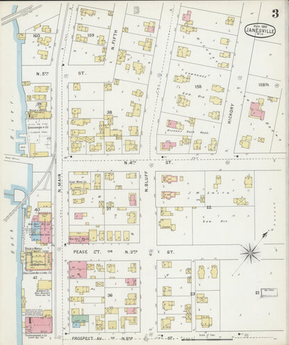 Sanborn Fire Insurance Map from Janesville, Rock County, Wisconsin (1895), Sheet #0003 - Historic Sanborn Fire Insurance Map Print, vintage old map wall art, antique decor, genealogy gift, Wisconsin Wisconsin map