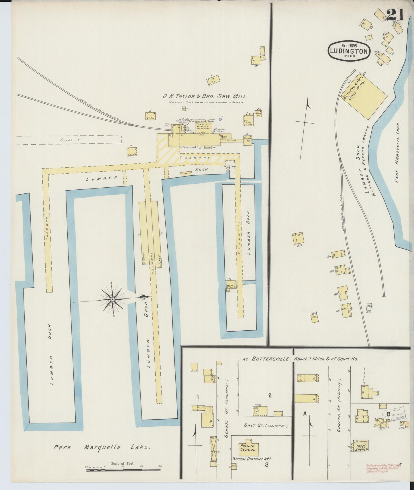 Sanborn Fire Insurance Map from Ludington, Mason County, Michigan (1895), Sheet #0021 - Complete Map Set gallery image, historic Sanborn map, vintage wall art, Michigan Michigan