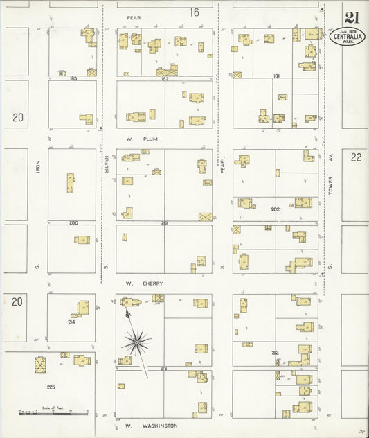 Sanborn Fire Insurance Map from Centralia, Lewis County, Washington (1909), Sheet #0021 - Historic Sanborn Fire Insurance Map Print, vintage old map wall art, antique decor, genealogy gift, Washington Washington map