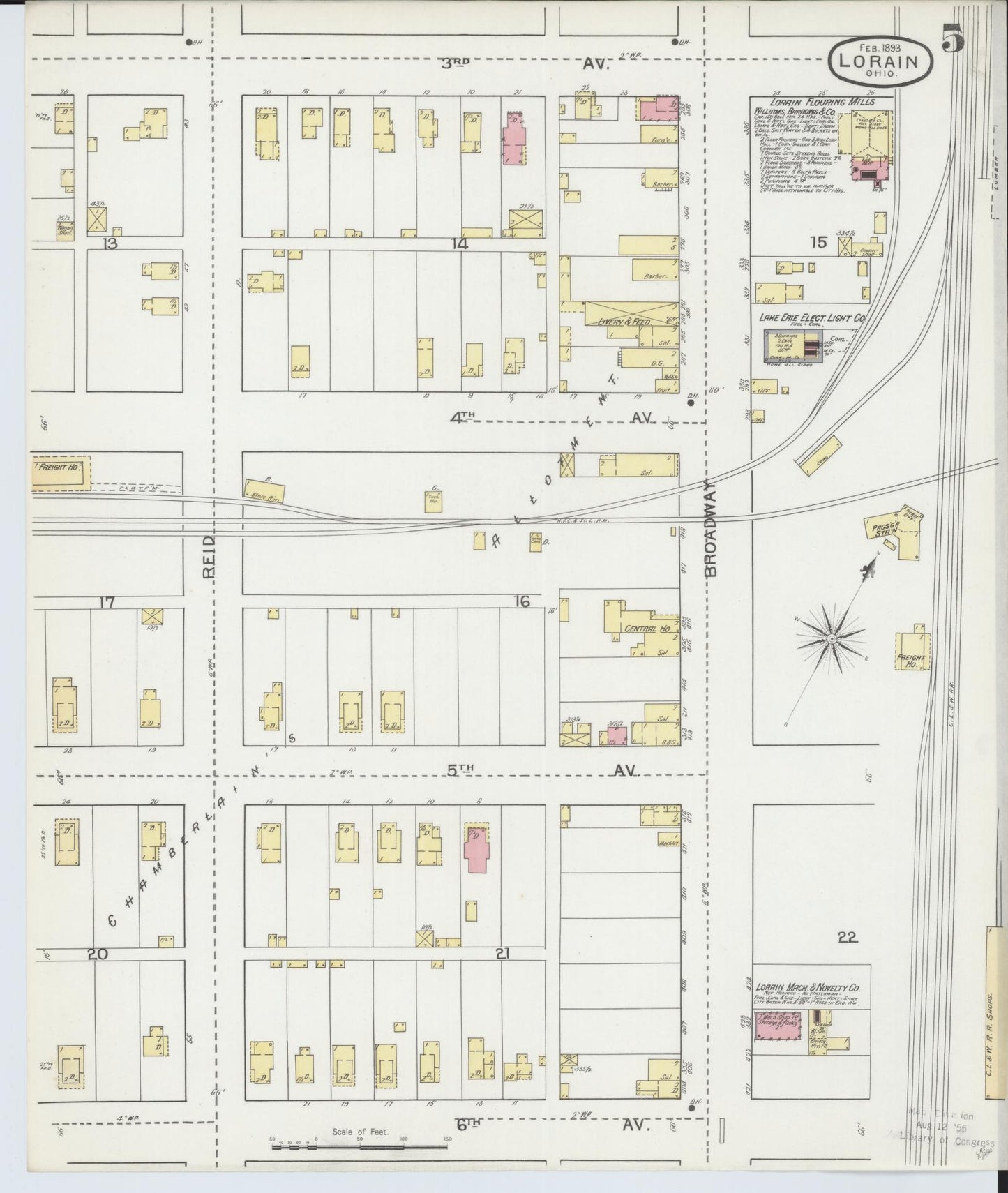 Sanborn Fire Insurance Map from Lorain, Lorain County, Ohio (1893), Sheet #0005 - Historic Sanborn Fire Insurance Map Print, vintage old map wall art, antique decor, genealogy gift, Ohio Ohio map