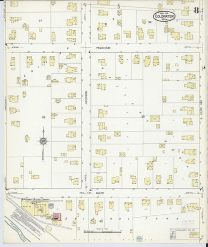 Sanborn Fire Insurance Map from Coldwater, Branch County, Michigan (1914), Sheet #0008 - Complete Map Set gallery image, historic Sanborn map, vintage wall art, Michigan Michigan
