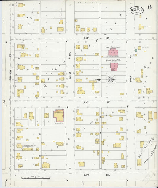 Sanborn Fire Insurance Map from Norfolk, Madison County, Nebraska (1902), Sheet #0006 - Historic Sanborn Fire Insurance Map Print, vintage old map wall art, antique decor, genealogy gift, Nebraska Nebraska map