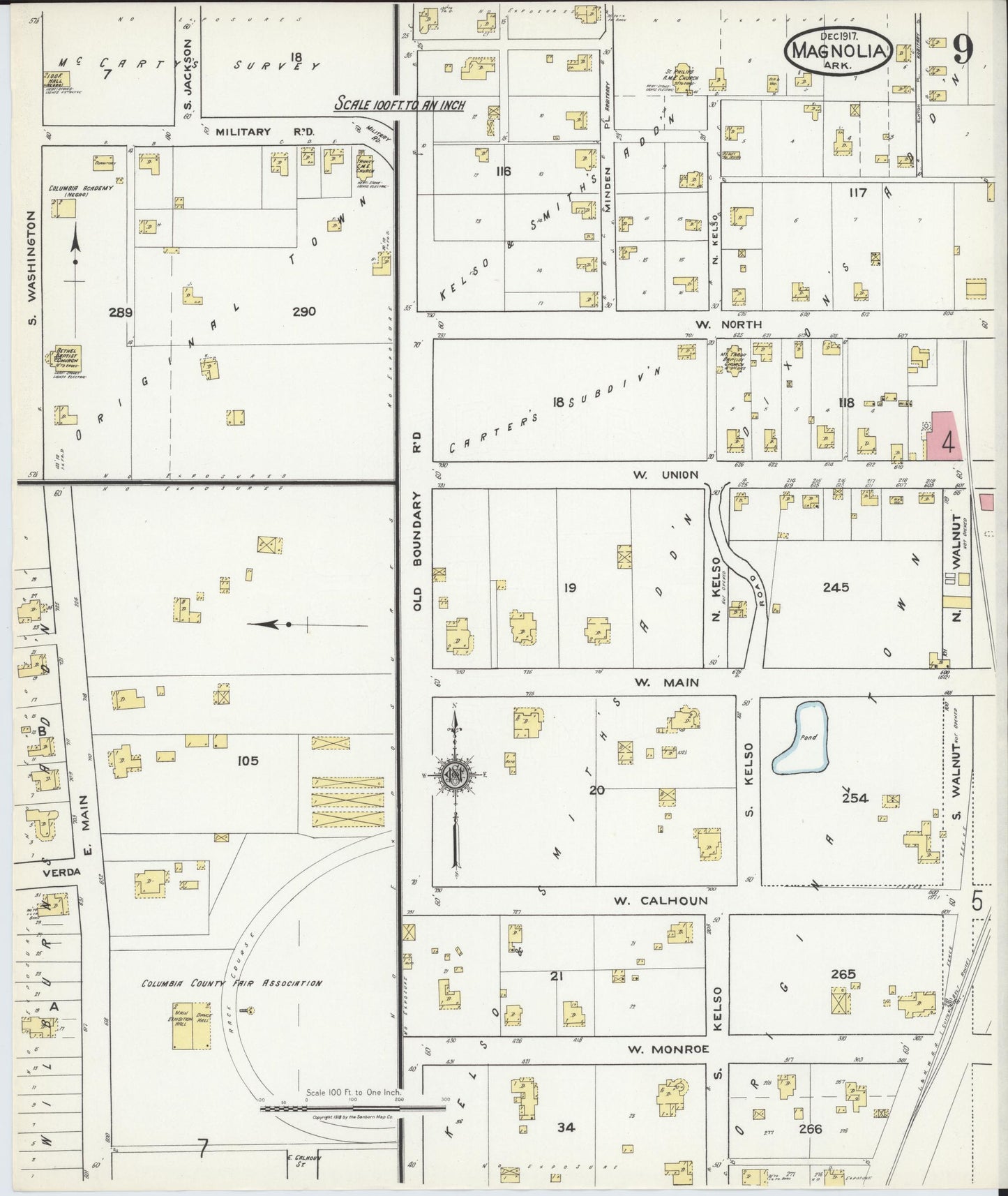 Sanborn Fire Insurance Map from Magnolia, Columbia County, Arkansas (1917), Sheet #0009 - Historic Sanborn Fire Insurance Map Print, vintage old map wall art, antique decor, genealogy gift, Arkansas Arkansas map