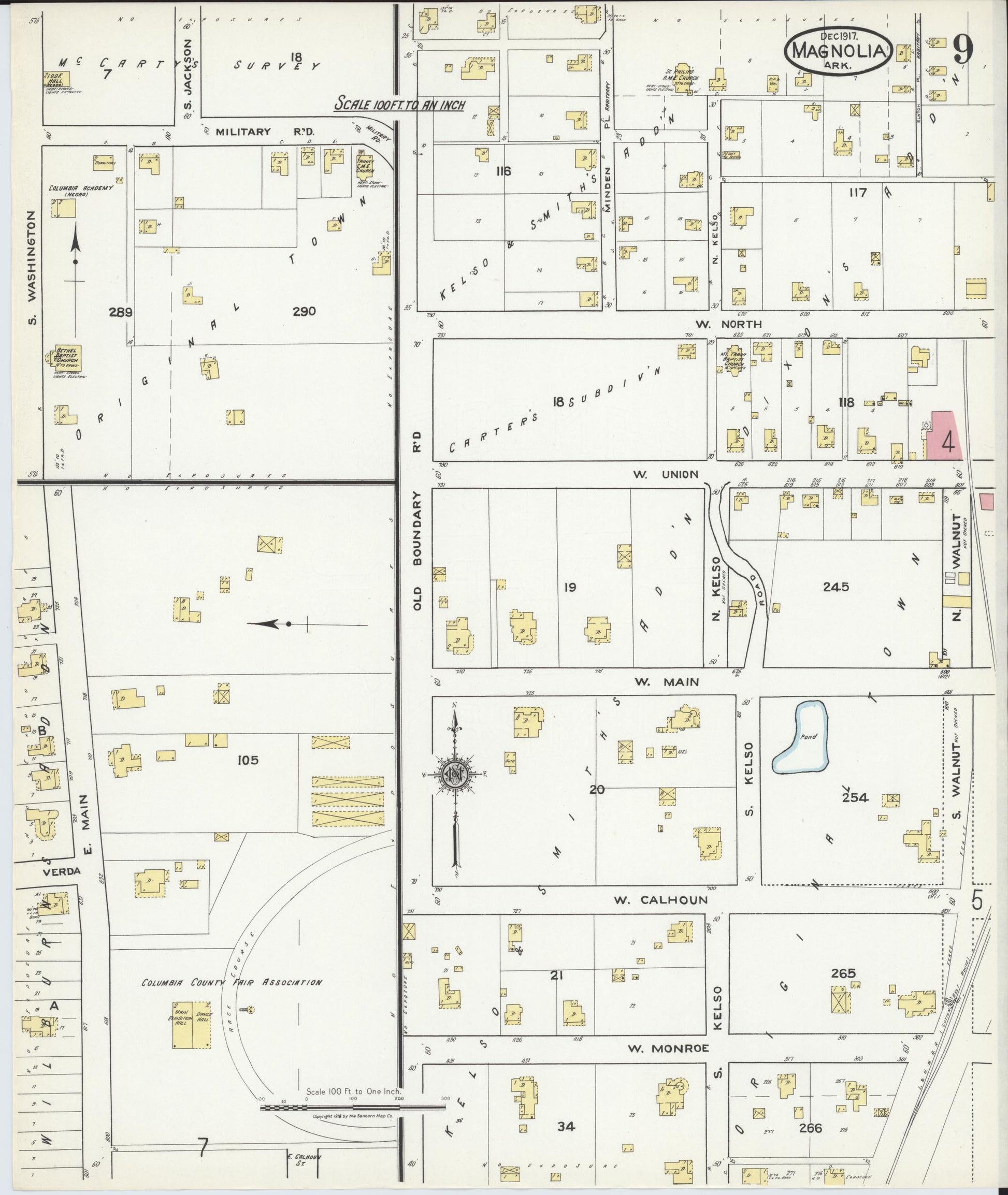 Sanborn Fire Insurance Map from Magnolia, Columbia County, Arkansas (1917), Sheet #0009 - Historic Sanborn Fire Insurance Map Print, vintage old map wall art, antique decor, genealogy gift, Arkansas Arkansas map