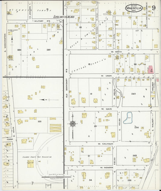 Sanborn Fire Insurance Map from Magnolia, Columbia County, Arkansas (1917), Sheet #0009 - Historic Sanborn Fire Insurance Map Print, vintage old map wall art, antique decor, genealogy gift, Arkansas Arkansas map