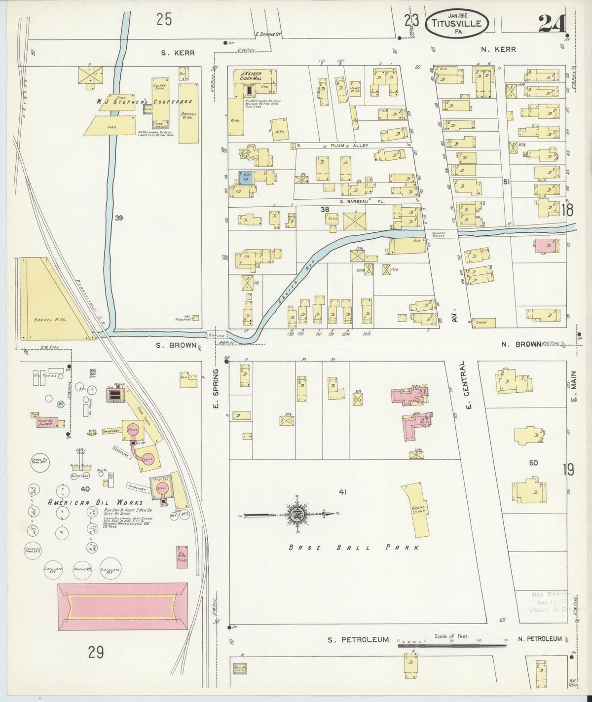 Sanborn Fire Insurance Map from Titusville, Crawford County, Pennsylvania (1912), Sheet #0024 - Historic Sanborn Fire Insurance Map Print, vintage old map wall art, antique decor, genealogy gift, Pennsylvania Pennsylvania map
