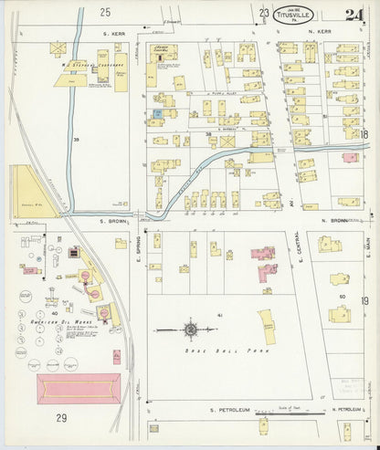 Sanborn Fire Insurance Map from Titusville, Crawford County, Pennsylvania (1912), Sheet #0024 - Historic Sanborn Fire Insurance Map Print, vintage old map wall art, antique decor, genealogy gift, Pennsylvania Pennsylvania map