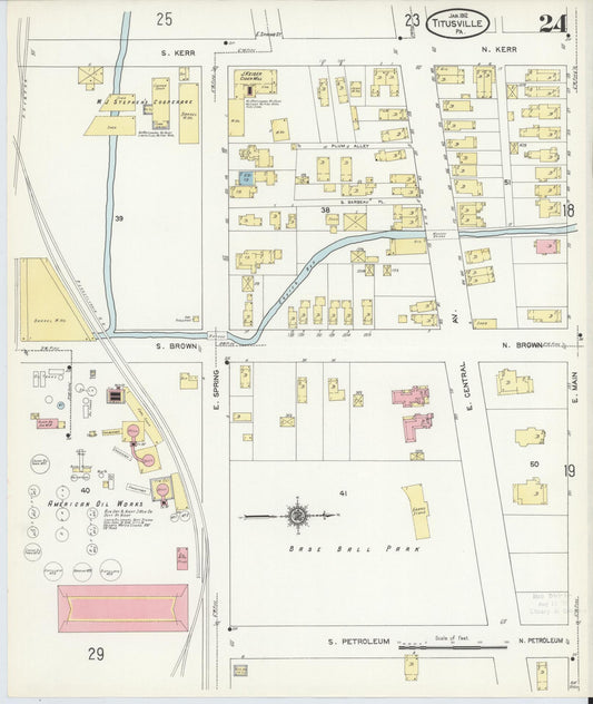 Sanborn Fire Insurance Map from Titusville, Crawford County, Pennsylvania (1912), Sheet #0024 - Historic Sanborn Fire Insurance Map Print, vintage old map wall art, antique decor, genealogy gift, Pennsylvania Pennsylvania map
