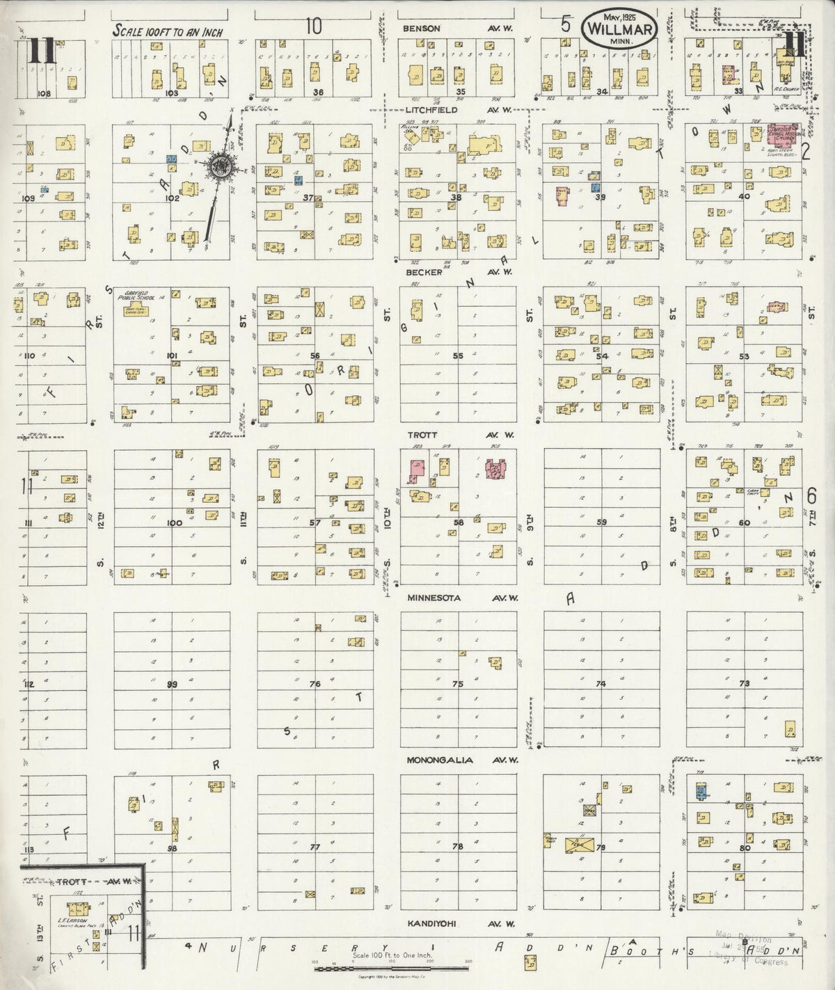 Sanborn Fire Insurance Map from Willmar, Kandiyohi County, Minnesota (1925), Sheet #0011 - Historic Sanborn Fire Insurance Map Print, vintage old map wall art, antique decor, genealogy gift, Minnesota Minnesota map