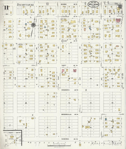 Sanborn Fire Insurance Map from Willmar, Kandiyohi County, Minnesota (1925), Sheet #0011 - Historic Sanborn Fire Insurance Map Print, vintage old map wall art, antique decor, genealogy gift, Minnesota Minnesota map