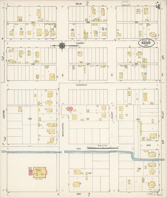 Sanborn Fire Insurance Map from Baker, Baker County, Oregon (1911), Sheet #0004 - Historic Sanborn Fire Insurance Map Print, vintage old map wall art, antique decor, genealogy gift, Oregon Oregon map
