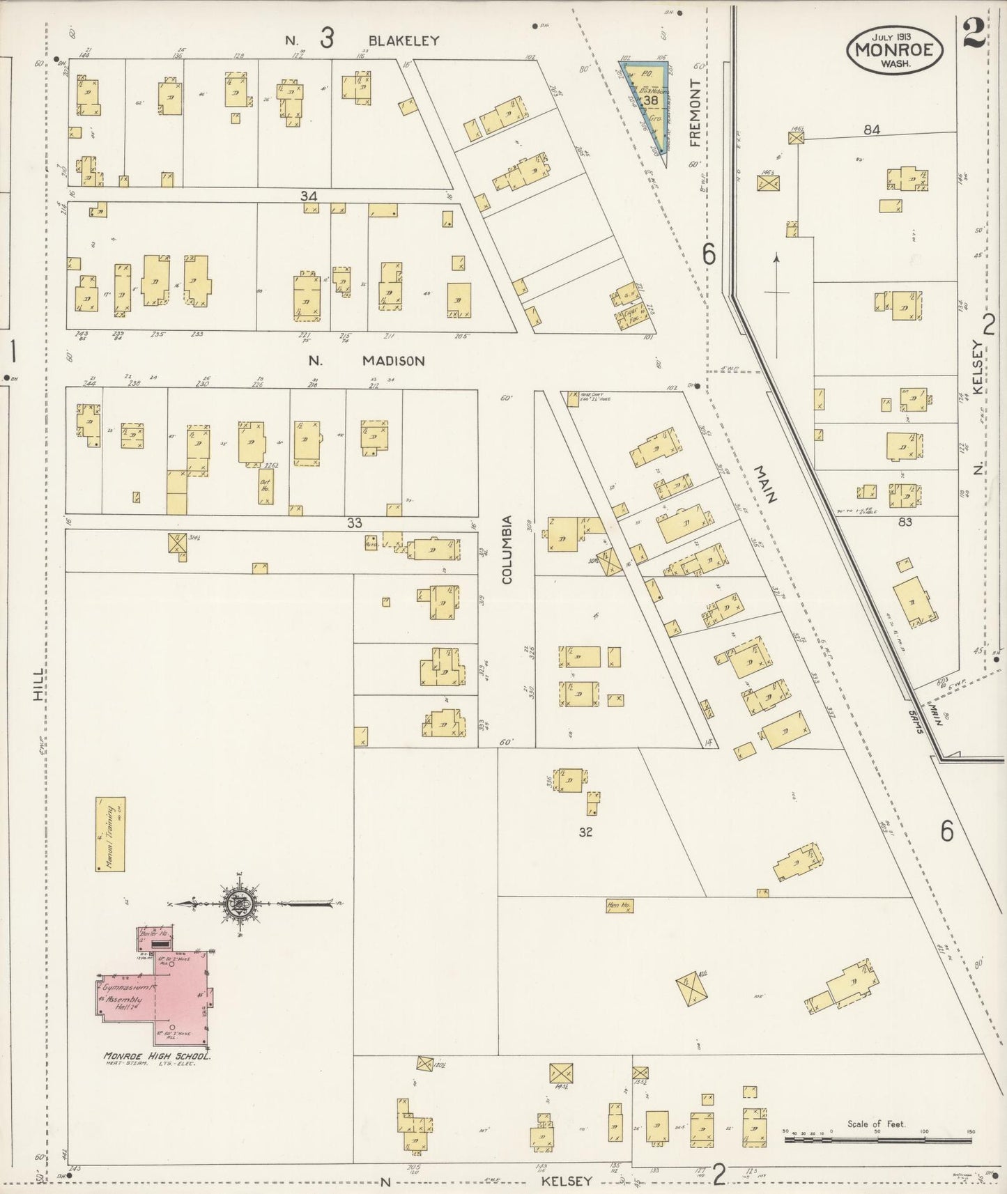 Sanborn Fire Insurance Map from Monroe, Snohomish County, Washington (1913), Sheet #0002 - Complete Map Set gallery image, historic Sanborn map, vintage wall art, Washington Washington