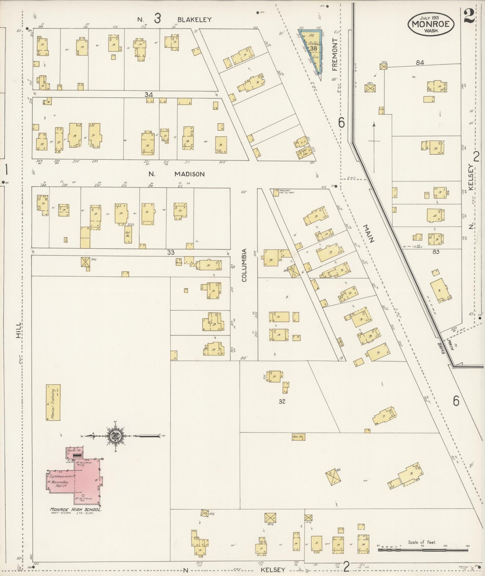 Sanborn Fire Insurance Map from Monroe, Snohomish County, Washington (1913), Sheet #0002 - Complete Map Set gallery image, historic Sanborn map, vintage wall art, Washington Washington