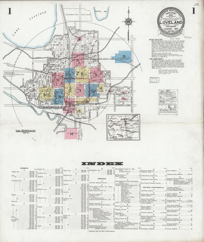 Sanborn Fire Insurance Map from Loveland, Larimer County, Colorado (1927), Sheet #0001 - Complete Map Set gallery image, historic Sanborn map, vintage wall art, Colorado Colorado