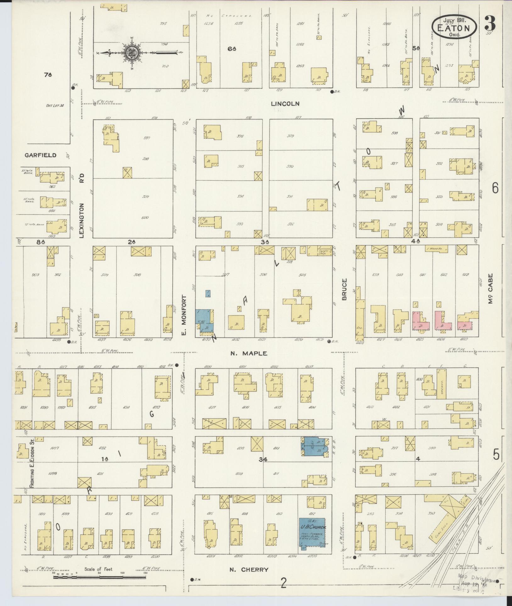 Sanborn Fire Insurance Map from Eaton, Preble County, Ohio (1911), Sheet #0003 - Complete Map Set gallery image, historic Sanborn map, vintage wall art, Ohio Ohio