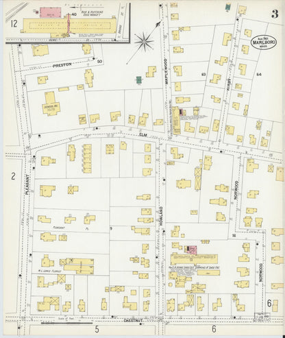 Sanborn Fire Insurance Map from Marlborough, Middlesex County, Massachusetts (1901), Sheet #0003 - Historic Sanborn Fire Insurance Map Print, vintage old map wall art, antique decor, genealogy gift, Massachusetts Massachusetts map