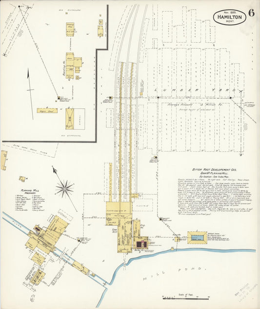 Sanborn Fire Insurance Map from Hamilton, Ravalli County, Montana (1893), Sheet #0006 - Historic Sanborn Fire Insurance Map Print, vintage old map wall art, antique decor, genealogy gift, Montana Montana map