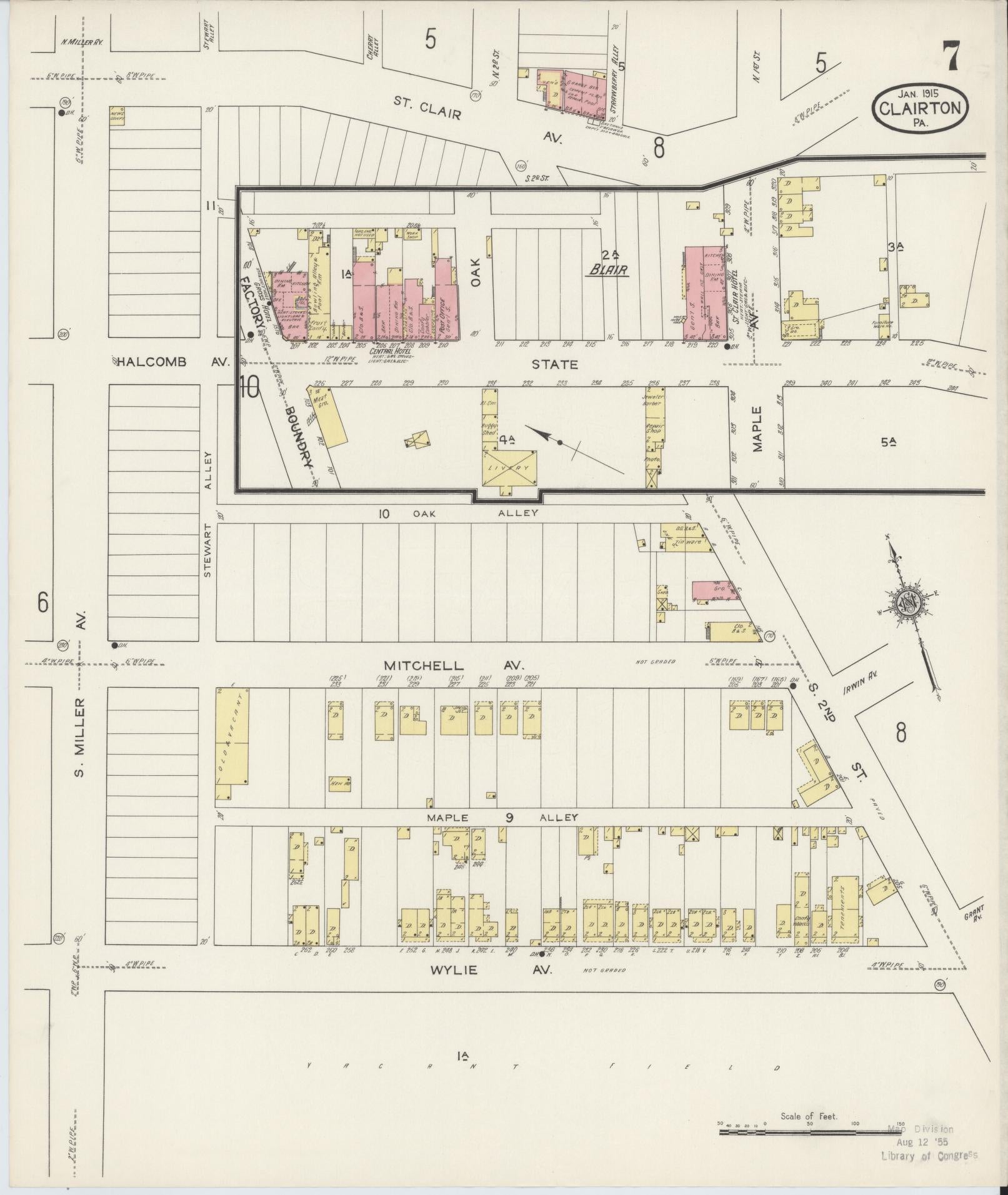 Sanborn Fire Insurance Map from Clairton, Allegheny County, Pennsylvania (1915), Sheet #0007 - Historic Sanborn Fire Insurance Map Print, vintage old map wall art, antique decor, genealogy gift, Pennsylvania Pennsylvania map