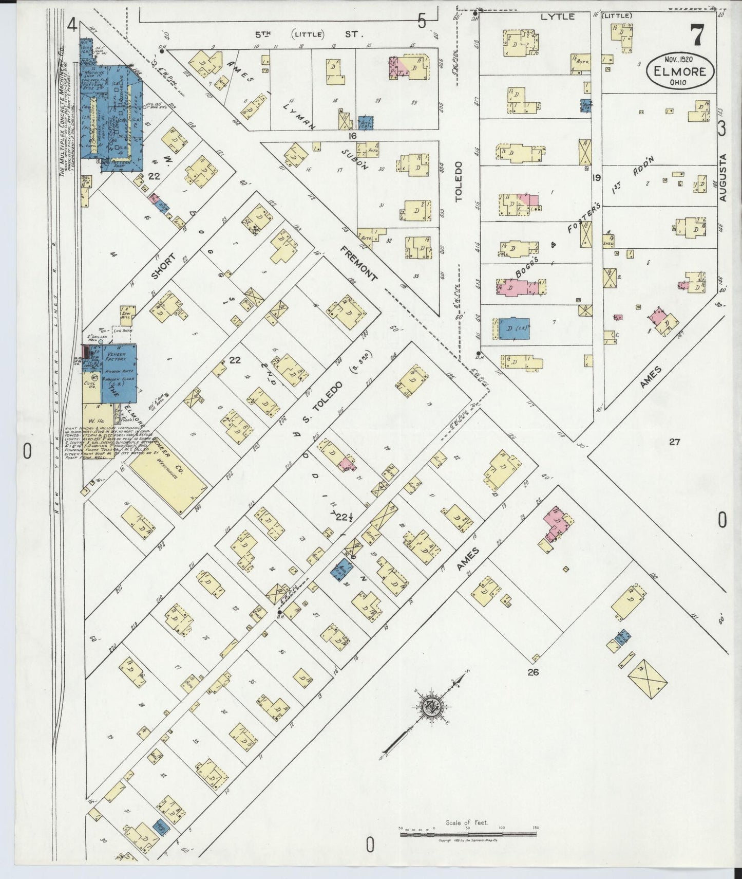 Sanborn Fire Insurance Map from Elmore, Ottawa County, Ohio (1920), Sheet #0007 - Historic Sanborn Fire Insurance Map Print, vintage old map wall art, antique decor, genealogy gift, Ohio Ohio map