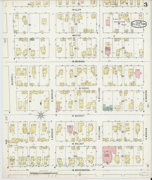 Sanborn Fire Insurance Map from Bluffton, Wells County, Indiana (1895), Sheet #0003 - Historic Sanborn Fire Insurance Map Print, vintage old map wall art, antique decor, genealogy gift, Indiana Indiana map
