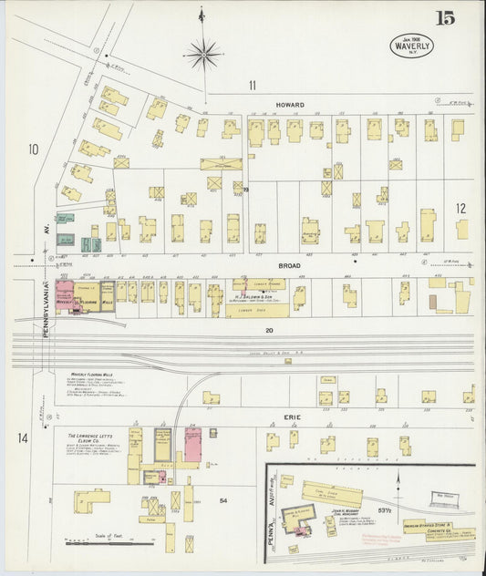 Sanborn Fire Insurance Map from Waverly, Tioga County, New York (1908), Sheet #0015 - Historic Sanborn Fire Insurance Map Print, vintage old map wall art, antique decor, genealogy gift, New York New York map