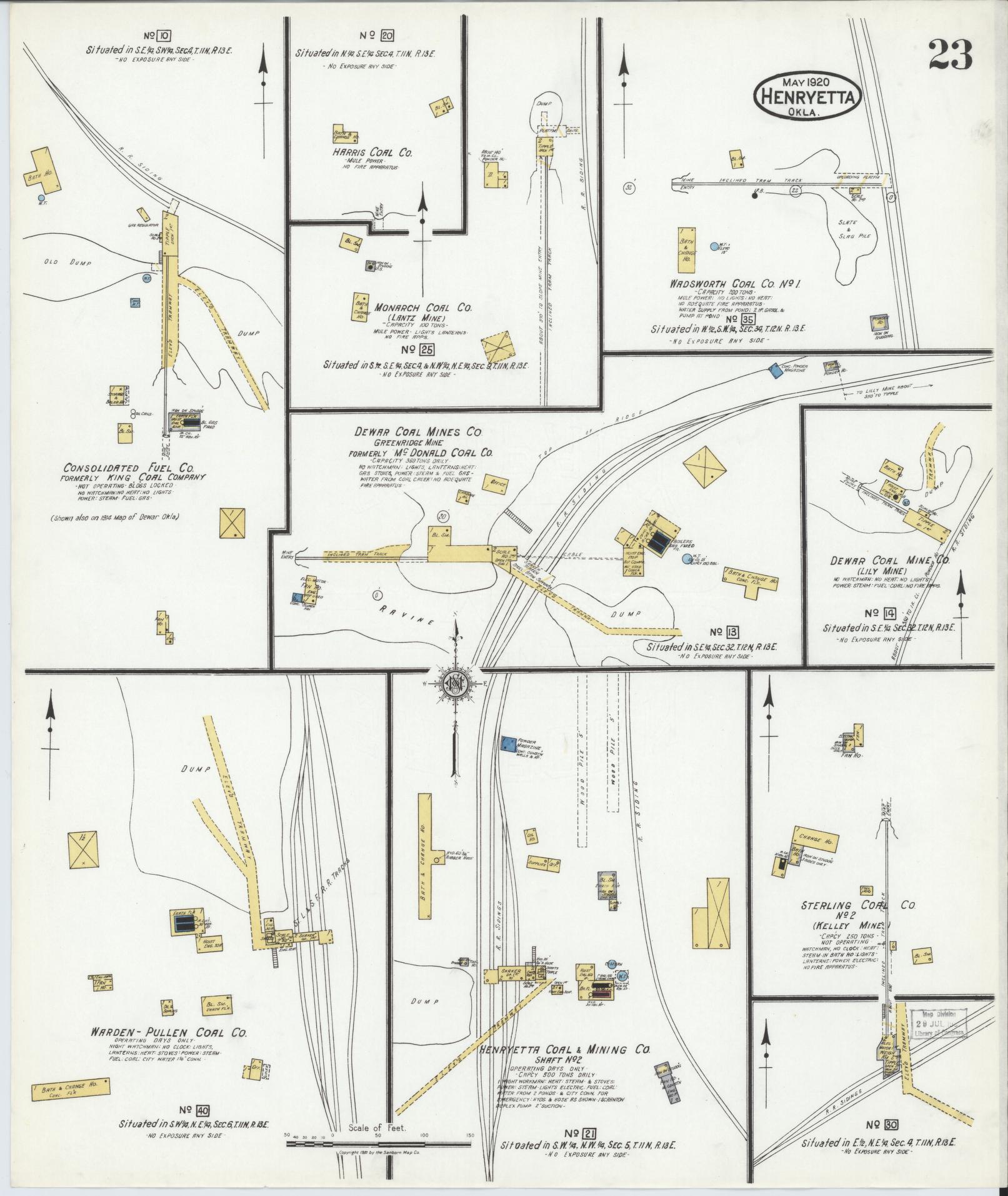 Sanborn Fire Insurance Map from Henryetta, Okmulgee County, Oklahoma (1920), Sheet #0023 - Historic Sanborn Fire Insurance Map Print, vintage old map wall art, antique decor, genealogy gift, Oklahoma Oklahoma map