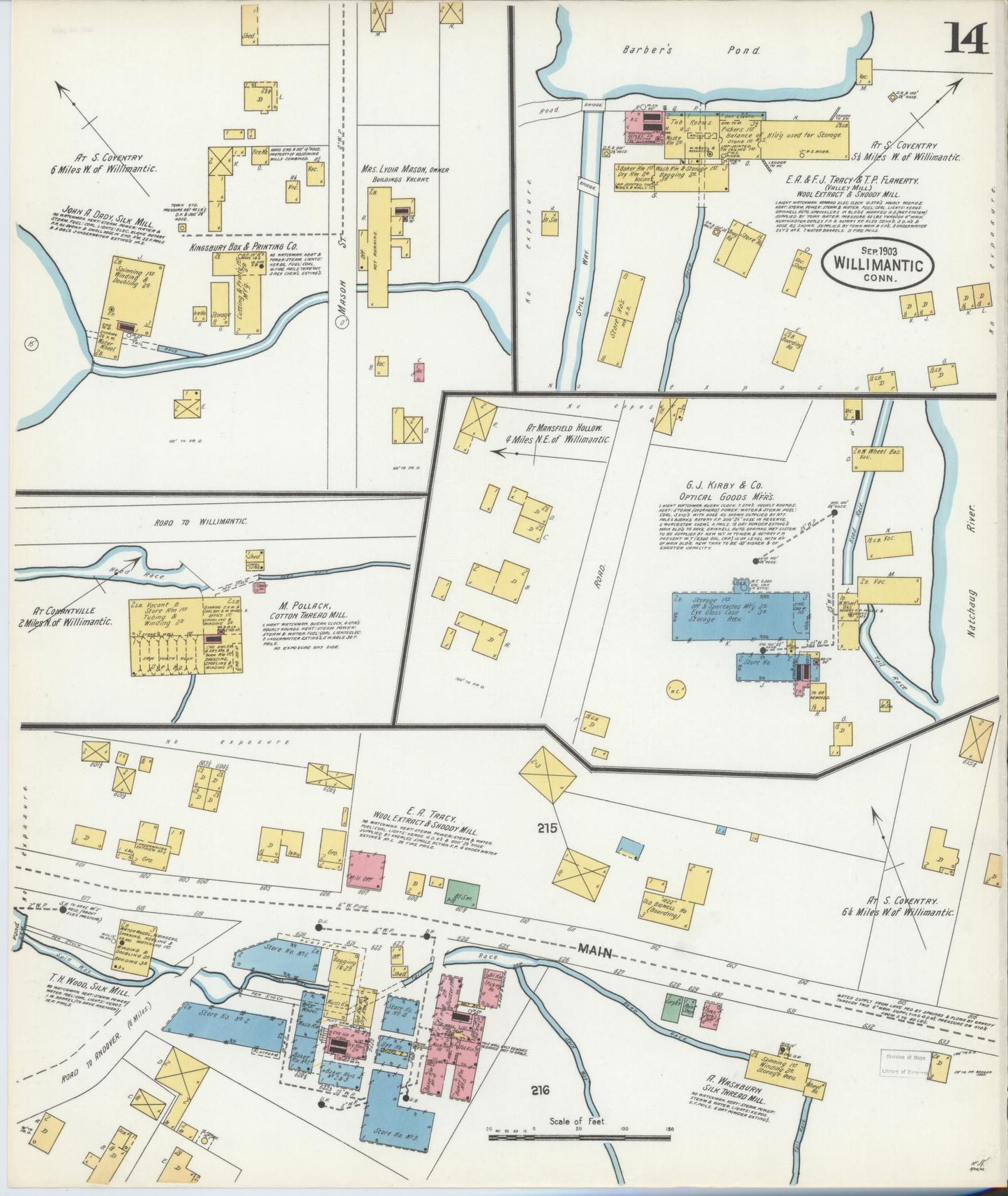 Sanborn Fire Insurance Map from Willimantic, Windham County, Connecticut (1903), Sheet #0014 - Historic Sanborn Fire Insurance Map Print, vintage old map wall art, antique decor, genealogy gift, Connecticut Connecticut map