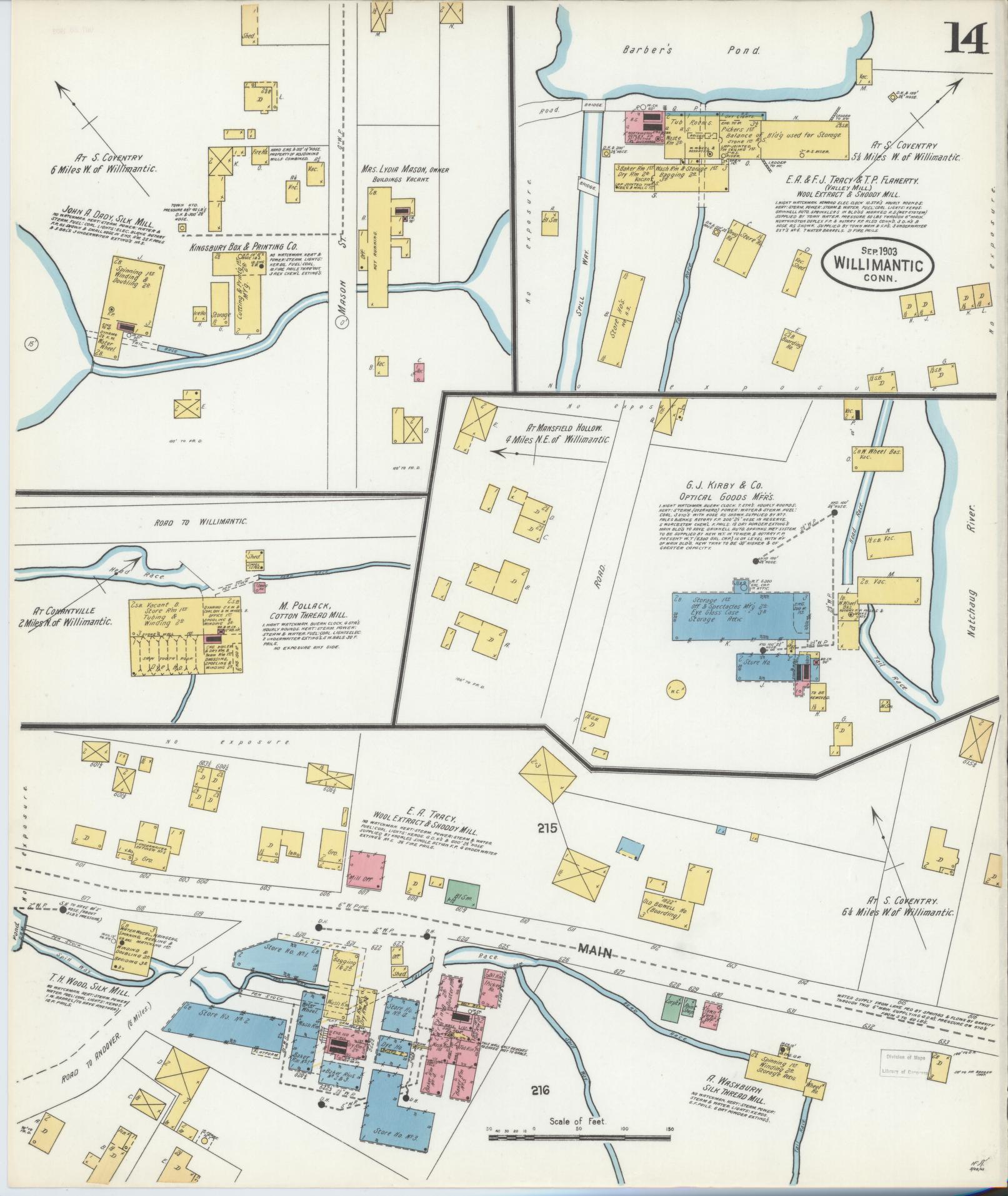 Sanborn Fire Insurance Map from Willimantic, Windham County, Connecticut (1903), Sheet #0014 - Historic Sanborn Fire Insurance Map Print, vintage old map wall art, antique decor, genealogy gift, Connecticut Connecticut map