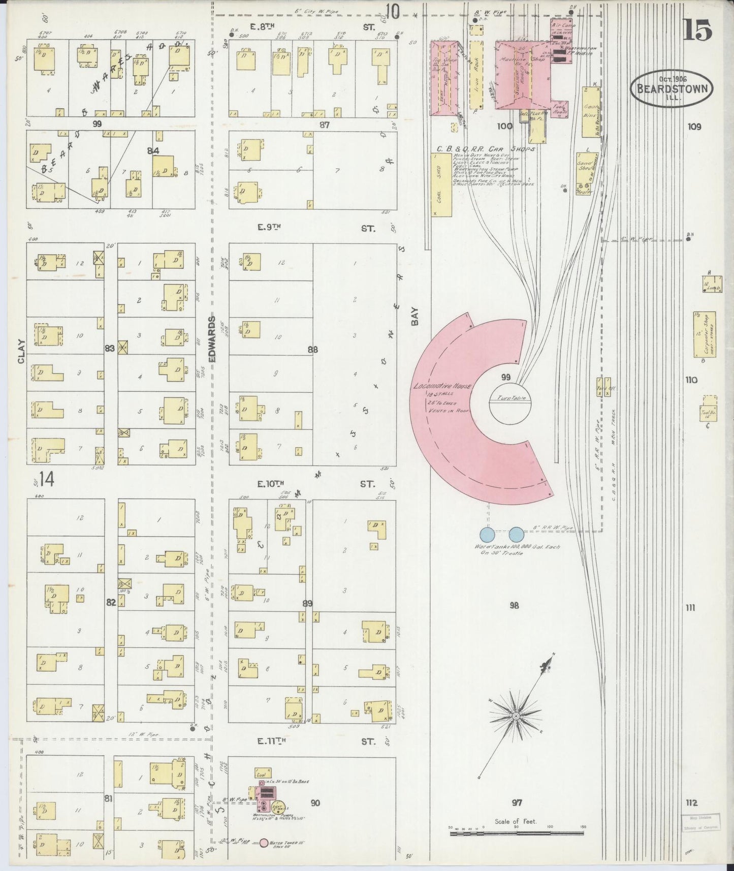 Sanborn Fire Insurance Map from Beardstown, Cass County, Illinois (1906), Sheet #0015 - Complete Map Set gallery image, historic Sanborn map, vintage wall art, Illinois Illinois