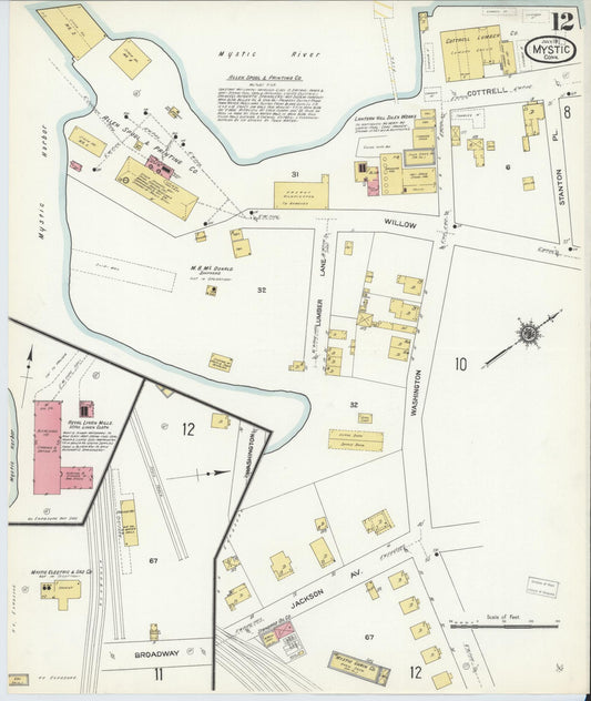 Sanborn Fire Insurance Map from Mystic, New London County, Connecticut (1911), Sheet #0012 - Historic Sanborn Fire Insurance Map Print, vintage old map wall art, antique decor, genealogy gift, Connecticut Connecticut map