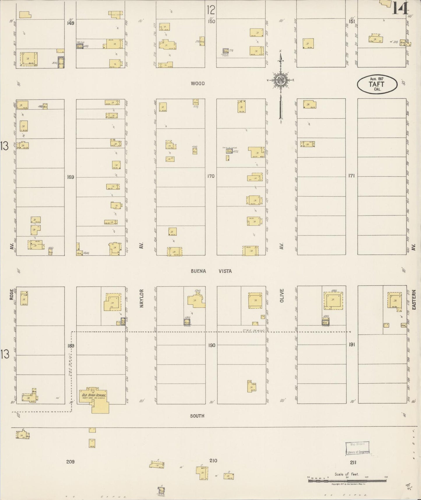 Sanborn Fire Insurance Map from Taft, Kern County, California (1917), Sheet #0014 - Complete Map Set gallery image, historic Sanborn map, vintage wall art, California California