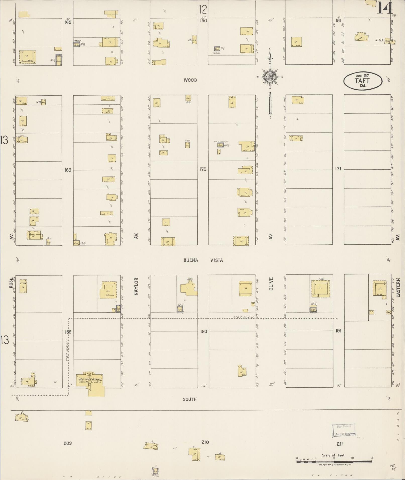 Sanborn Fire Insurance Map from Taft, Kern County, California (1917), Sheet #0014 - Complete Map Set gallery image, historic Sanborn map, vintage wall art, California California